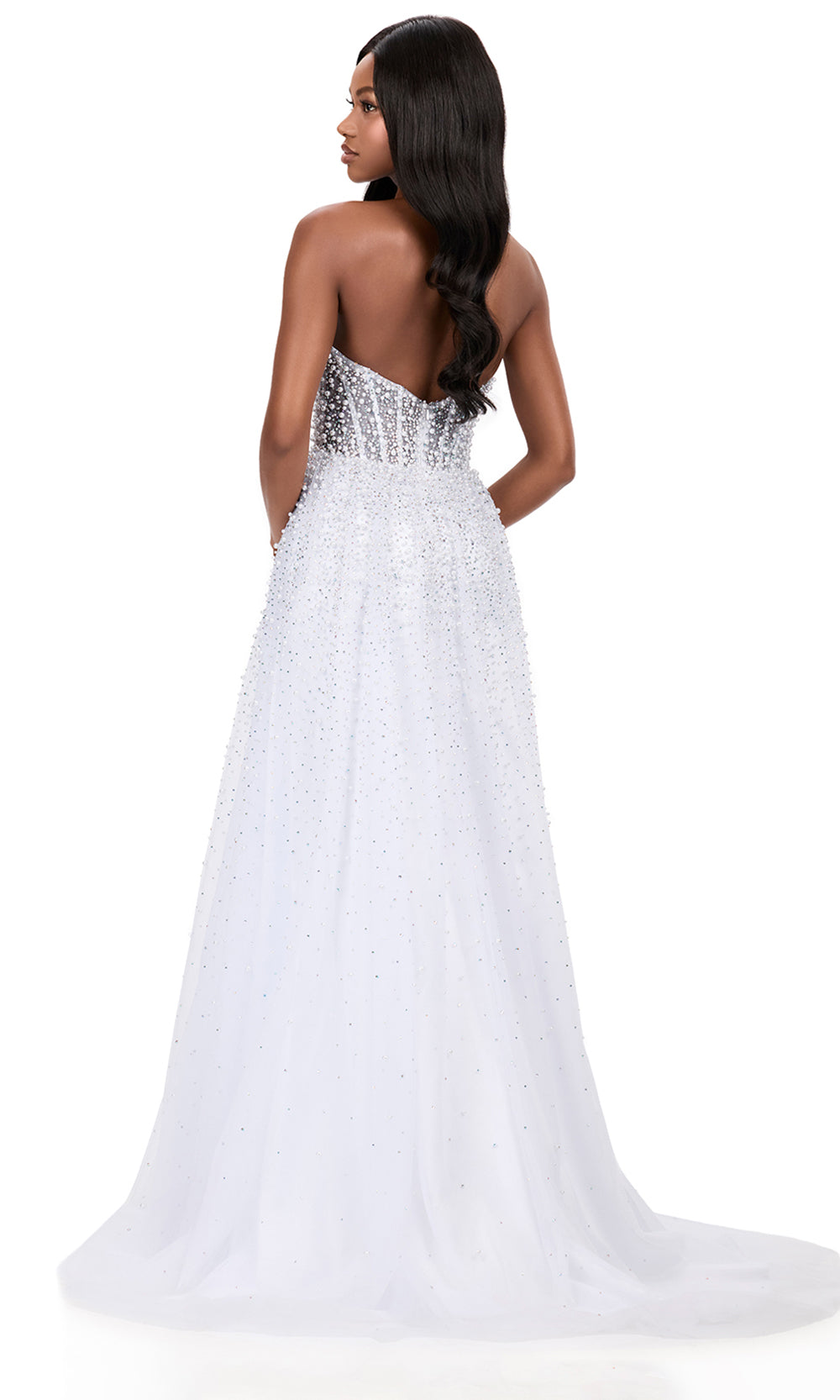 Ashley Lauren 12268 - Halter Pearl Embellished A-Lin e Dress in White