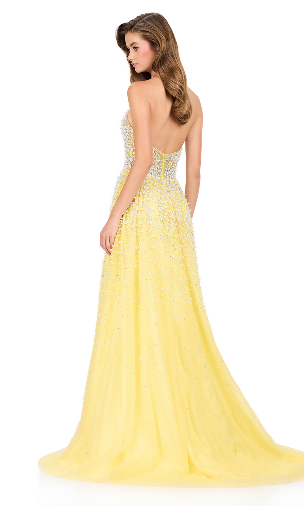 Ashley Lauren 12268 - Halter Pearl Embellished A-Lin e Dress in Yellow