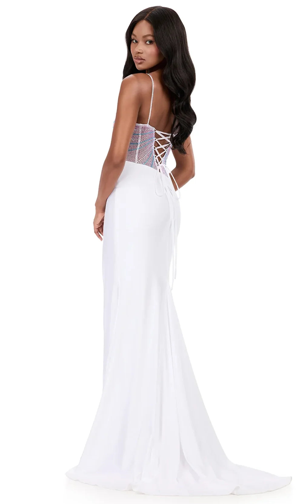 Ashley Lauren 12270 - Multicolor Beaded Corset Sheath Dress in White