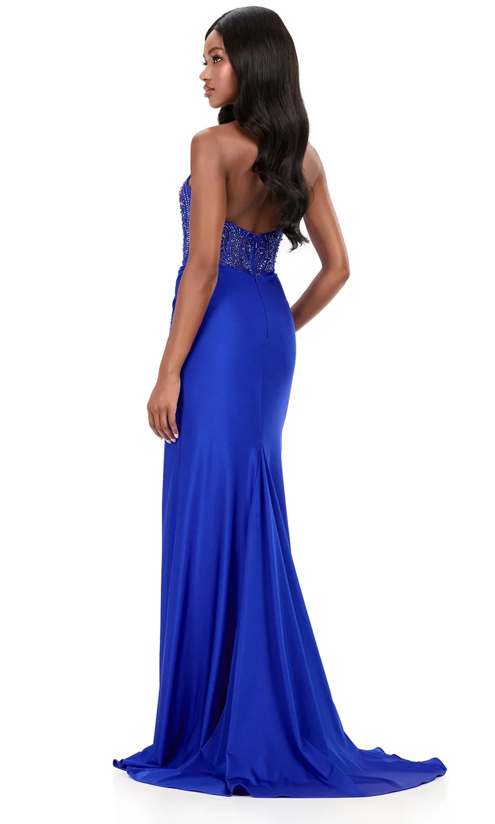 Ashley Lauren 12271 - Plunge Beaded Bodice Jersey Gown in Royal
