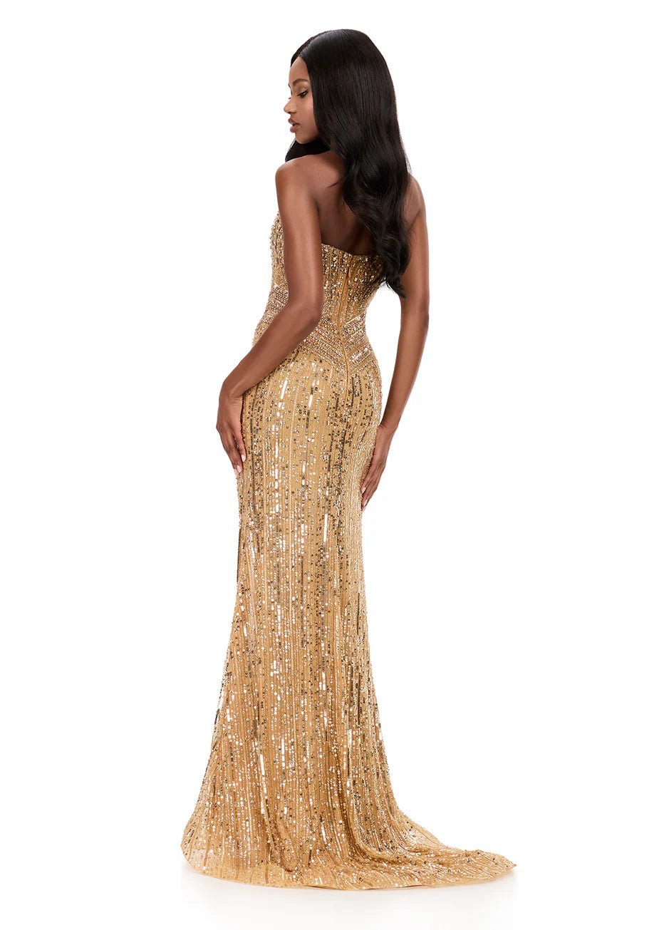 Ashley Lauren 12274 - Strapless High Slit Beaded Dress