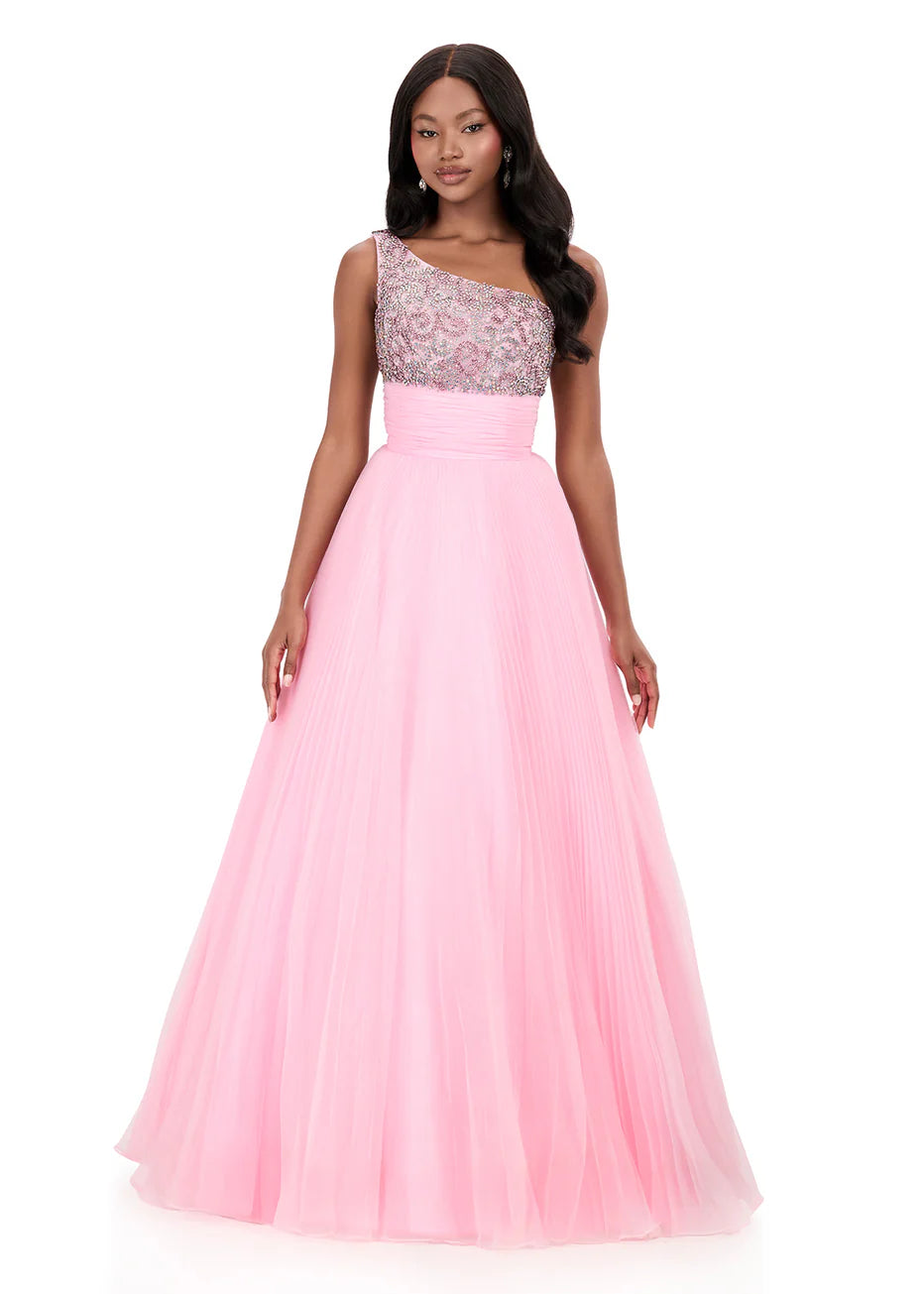 Ashley Lauren 12275 - Ruched Waist One Shoulder Pleated Gown