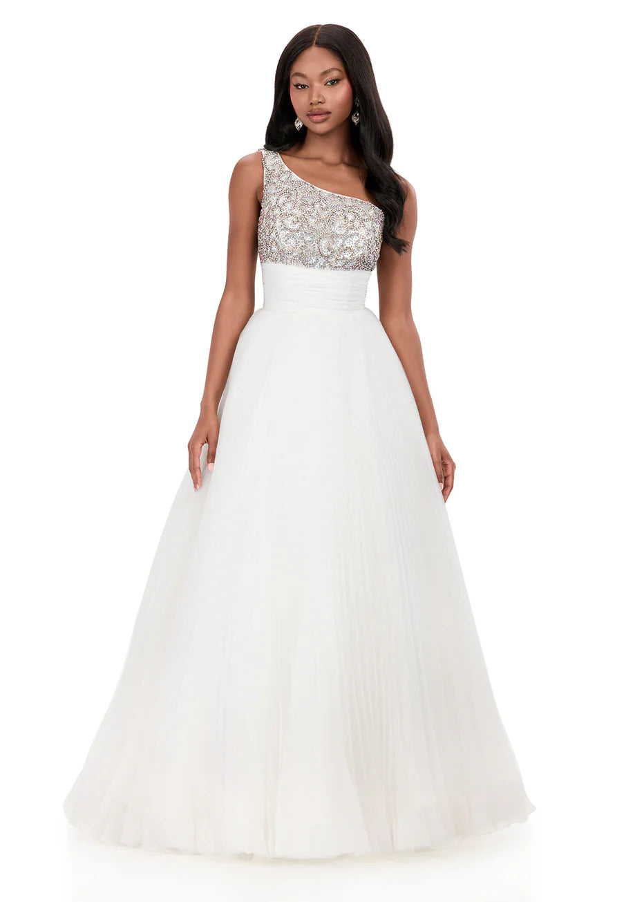 Ashley Lauren 12275 - Ruched Waist One Shoulder Pleated Gown