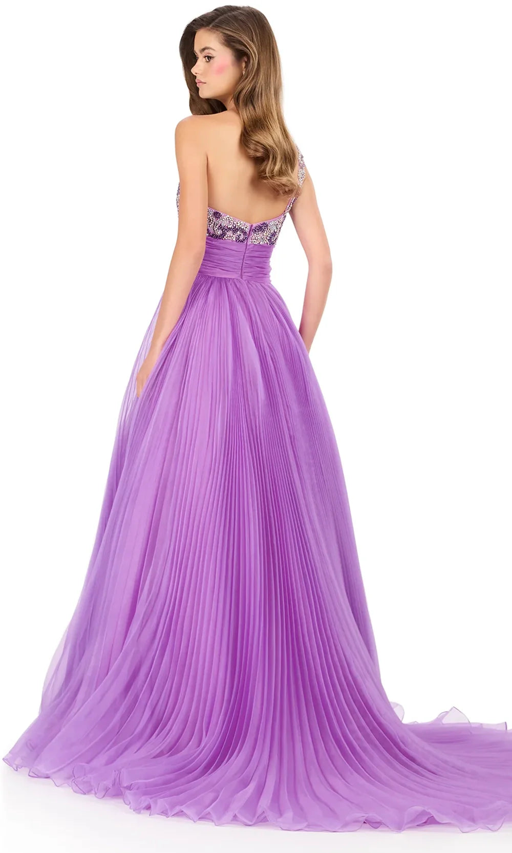 Ashley Lauren 12275 - Beaded One Shoulder Organza Ballgown Special Occasion Dress in Orchid