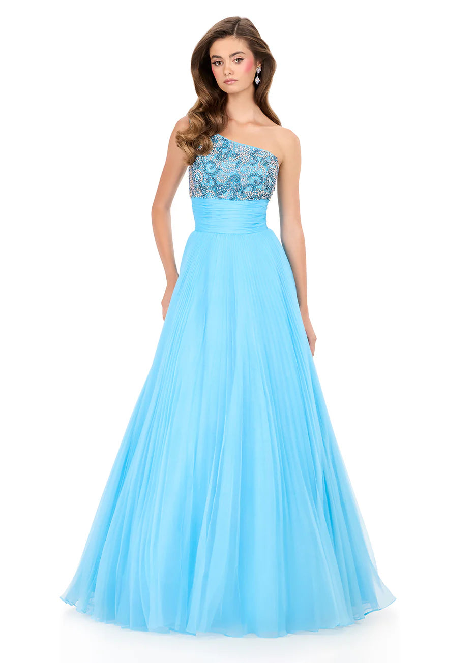 Ashley Lauren 12275 - Ruched Waist One Shoulder Pleated Gown