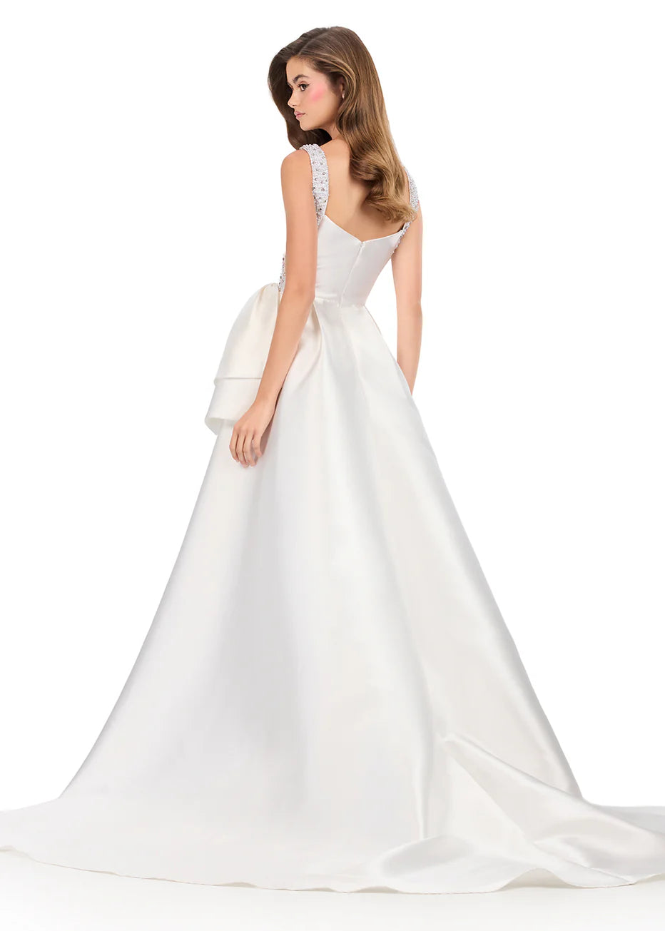 Ashley Lauren 12276 - Square Neck High Slit Gown with Overskirt