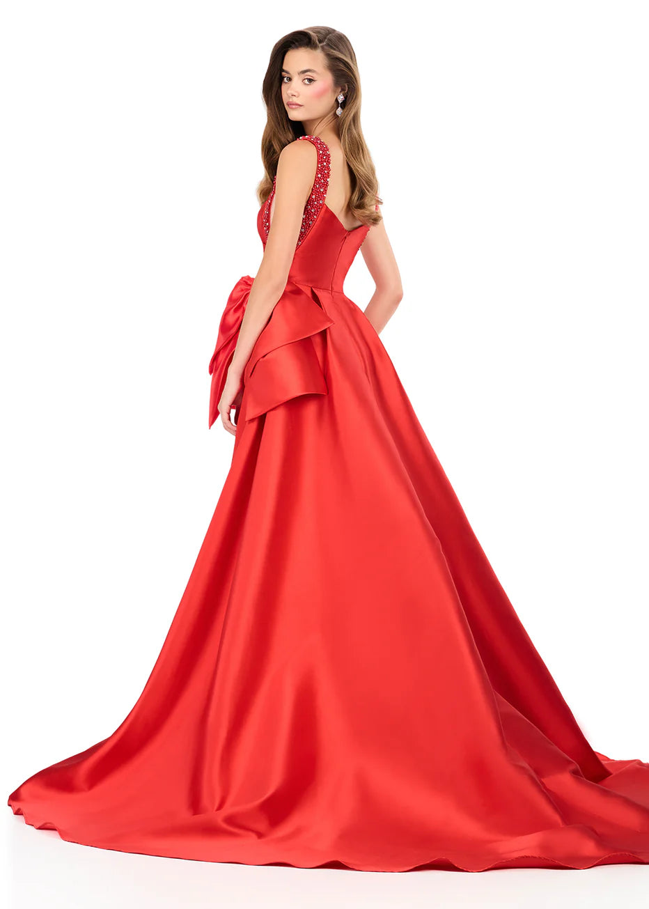 Ashley Lauren 12276 - Square Neck High Slit Gown with Overskirt