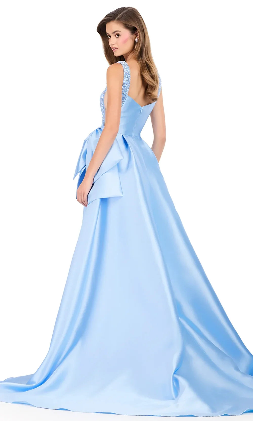 Ashley Lauren 12276 - Beaded Strap Mikado Overskirt Evening Gown Special Occasion Dress in Sky