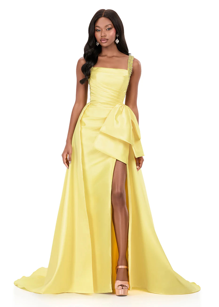 Ashley Lauren 12276 - Square Neck High Slit Gown with Overskirt
