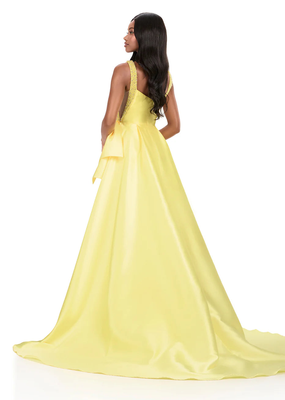 Ashley Lauren 12276 - Square Neck High Slit Gown with Overskirt