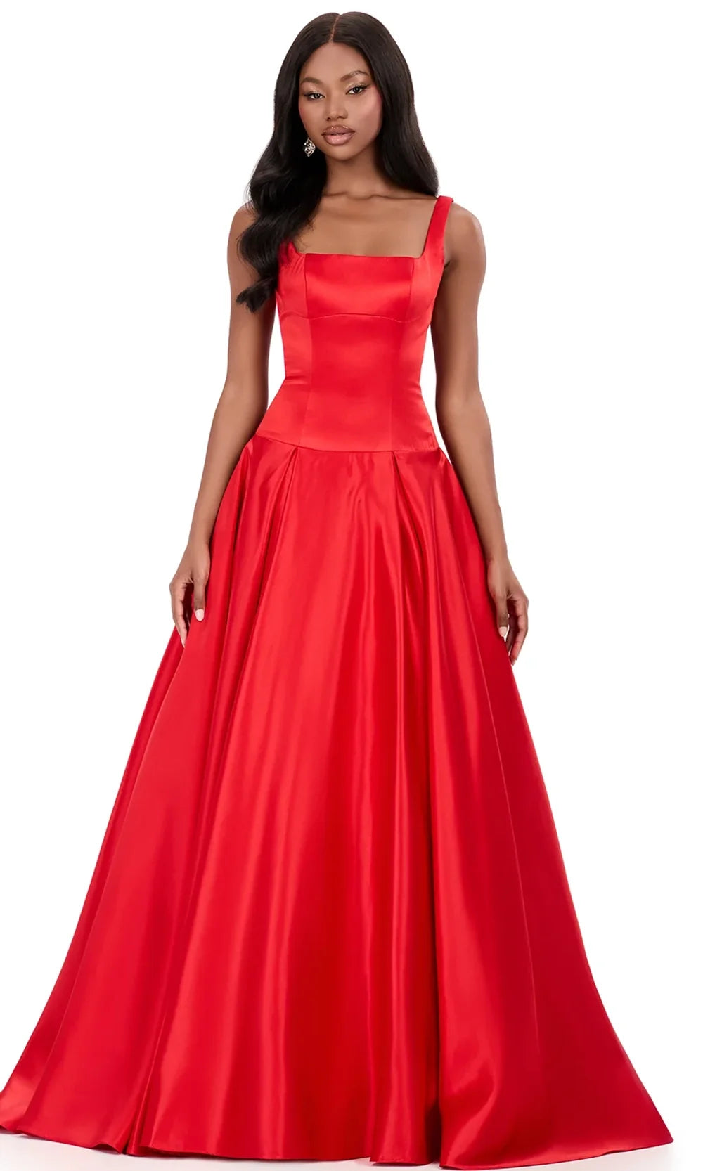 Ashley Lauren 12277 - Square Neckline Box-Pleated Ballgown In Red
