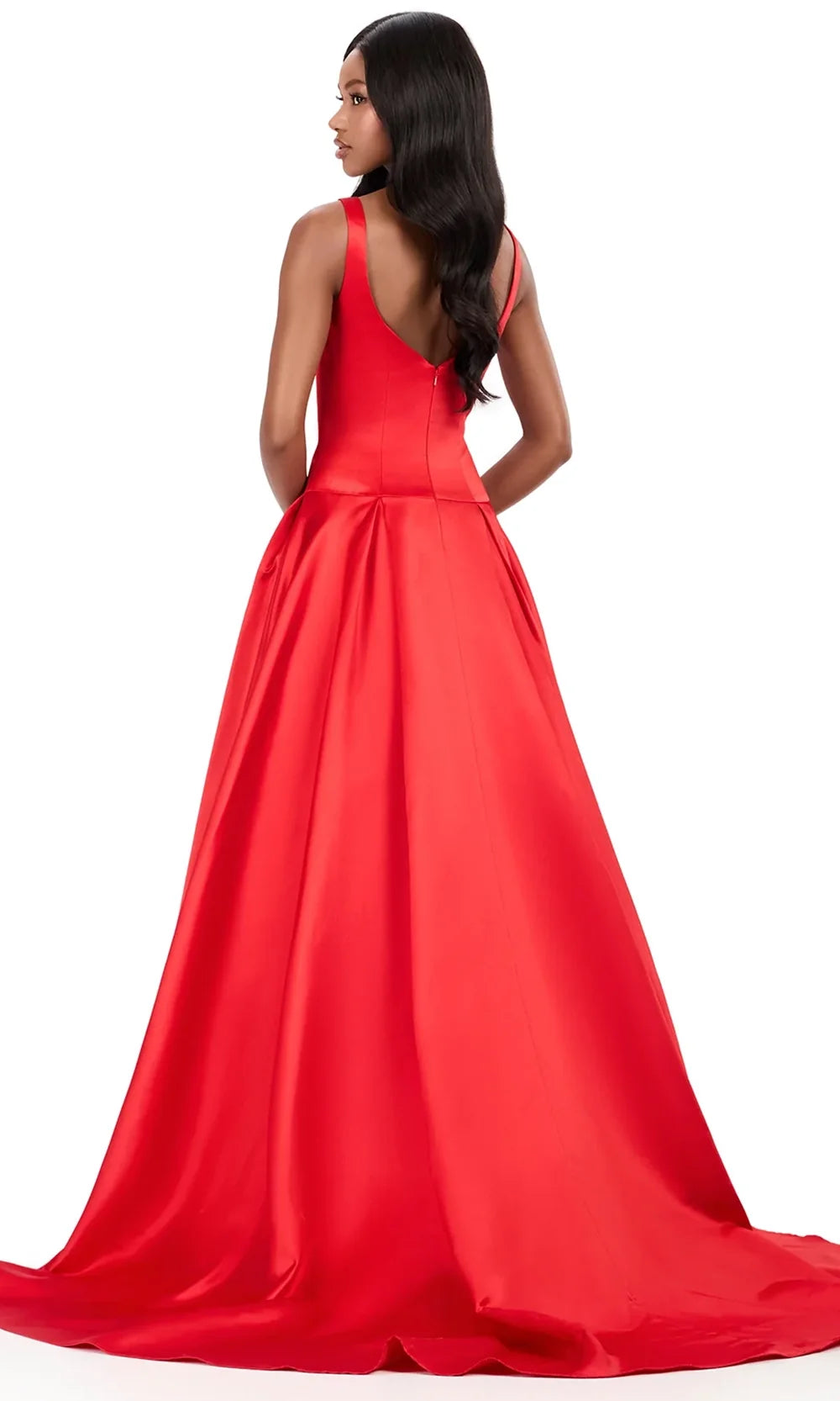 Ashley Lauren 12277 - Square Neckline Box-Pleated Ballgown In Red
