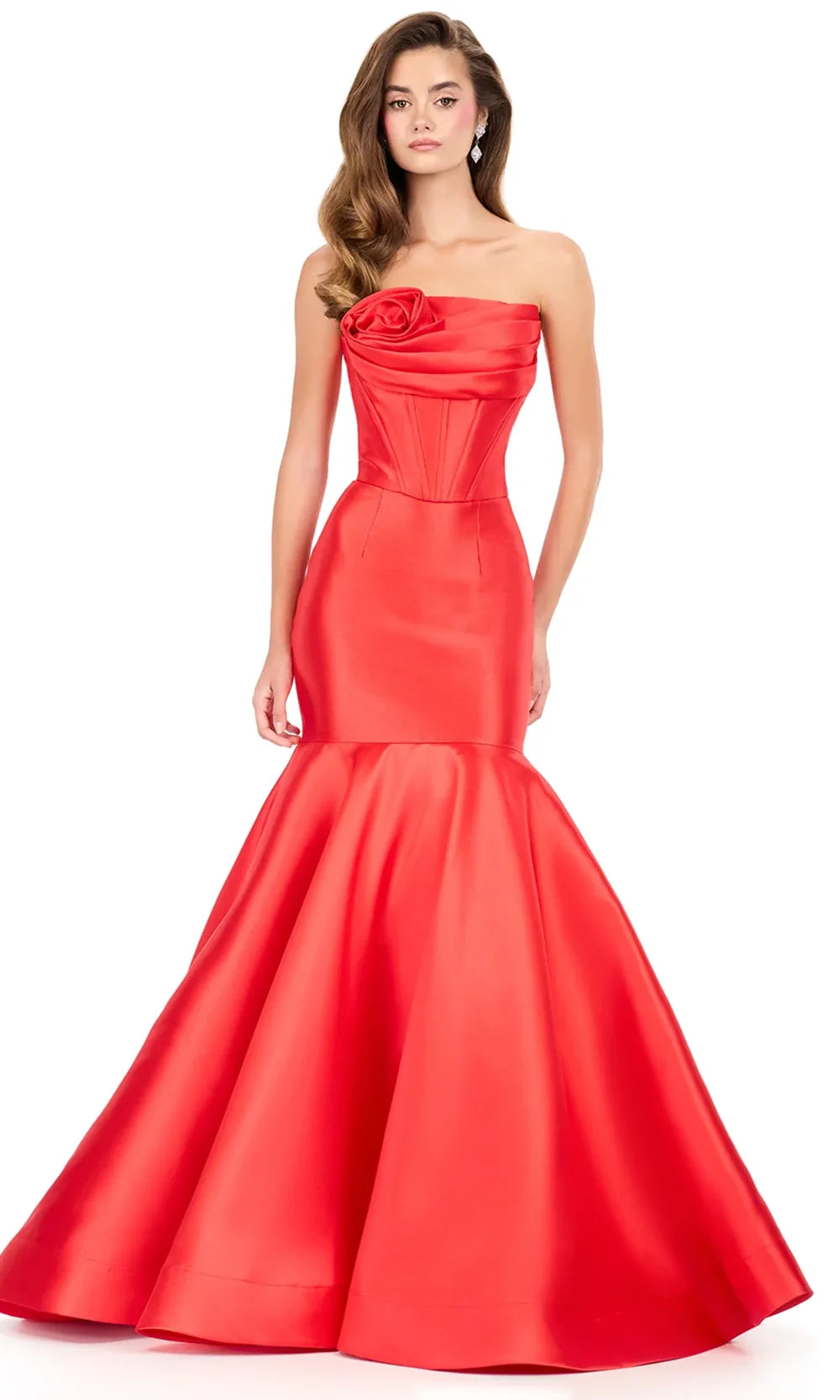 Ashley Lauren 12278 - Rosette Accent Strapless Mermaid Dress in Red