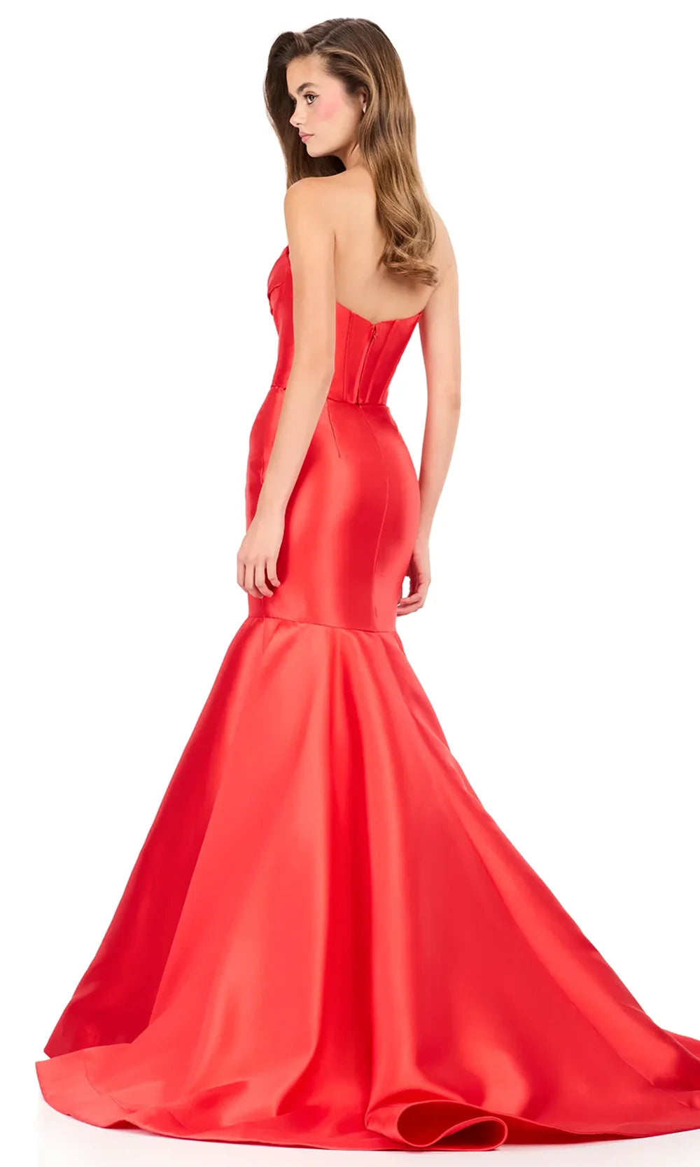 Ashley Lauren 12278 - Rosette Accent Strapless Mermaid Dress in Red