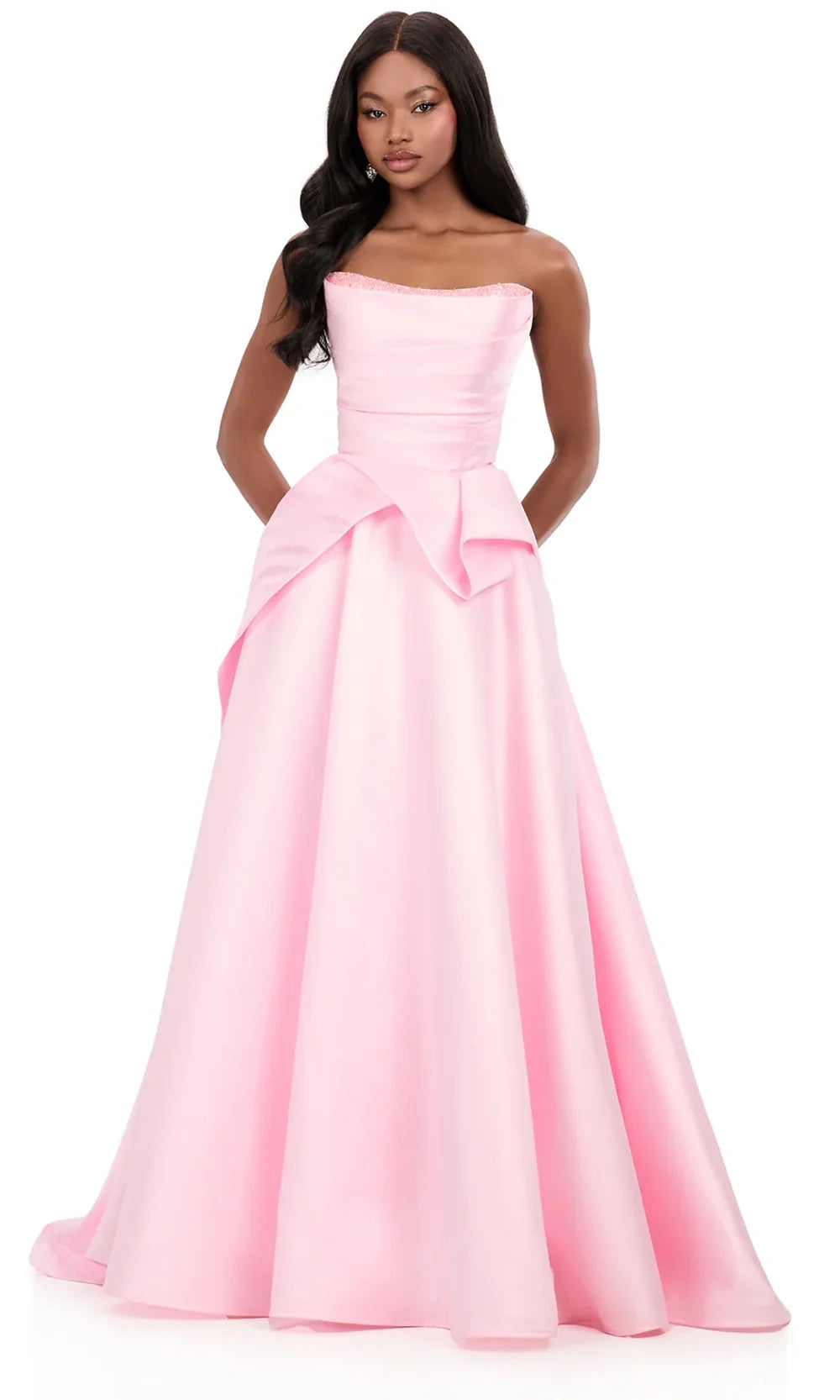 Ashley Lauren 12280 - Mikado Strapless Bodice Peplum Ballgown in Ice Pink