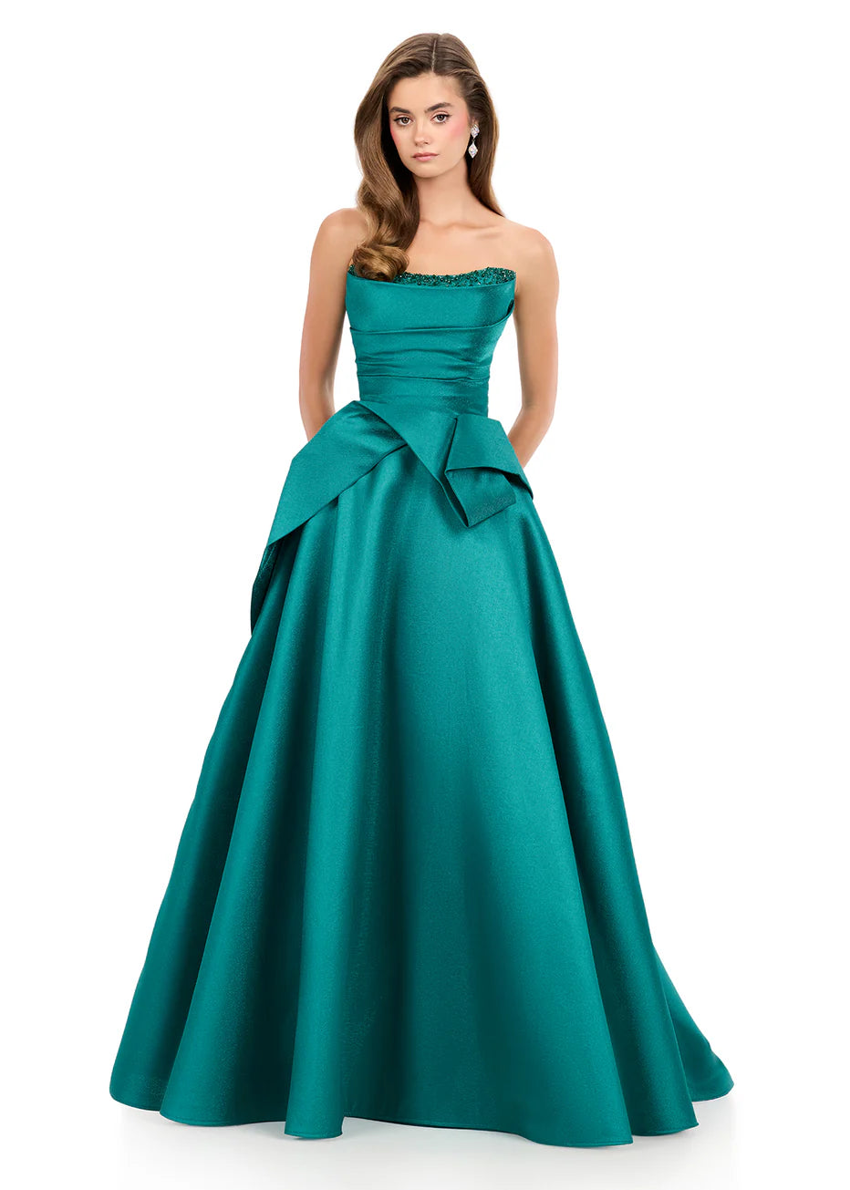 Ashley Lauren 12280 - Fold-Over Neckline Mikado Ballgown