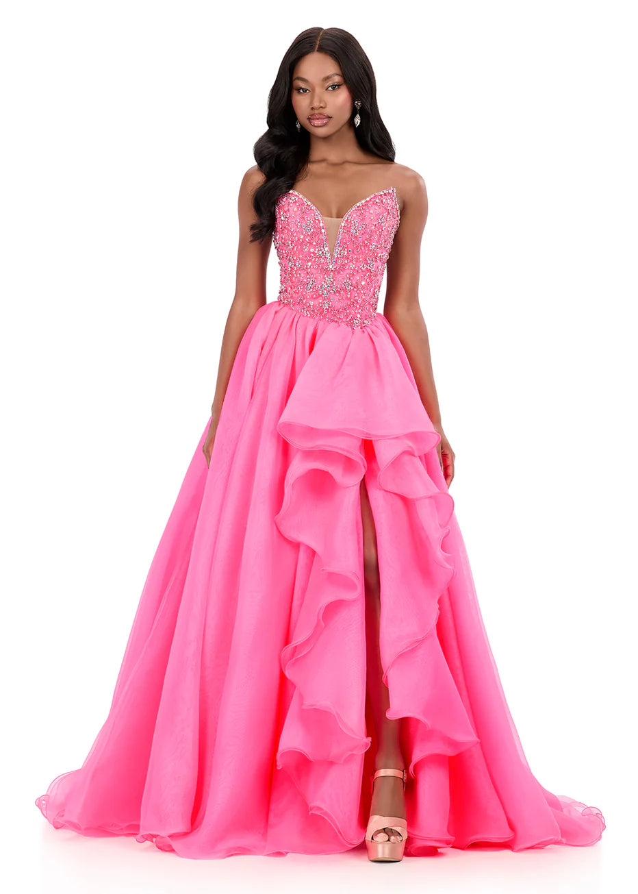 Ashley Lauren 12281 - Cascading Ruffle Skirt Plunging Prom Gown