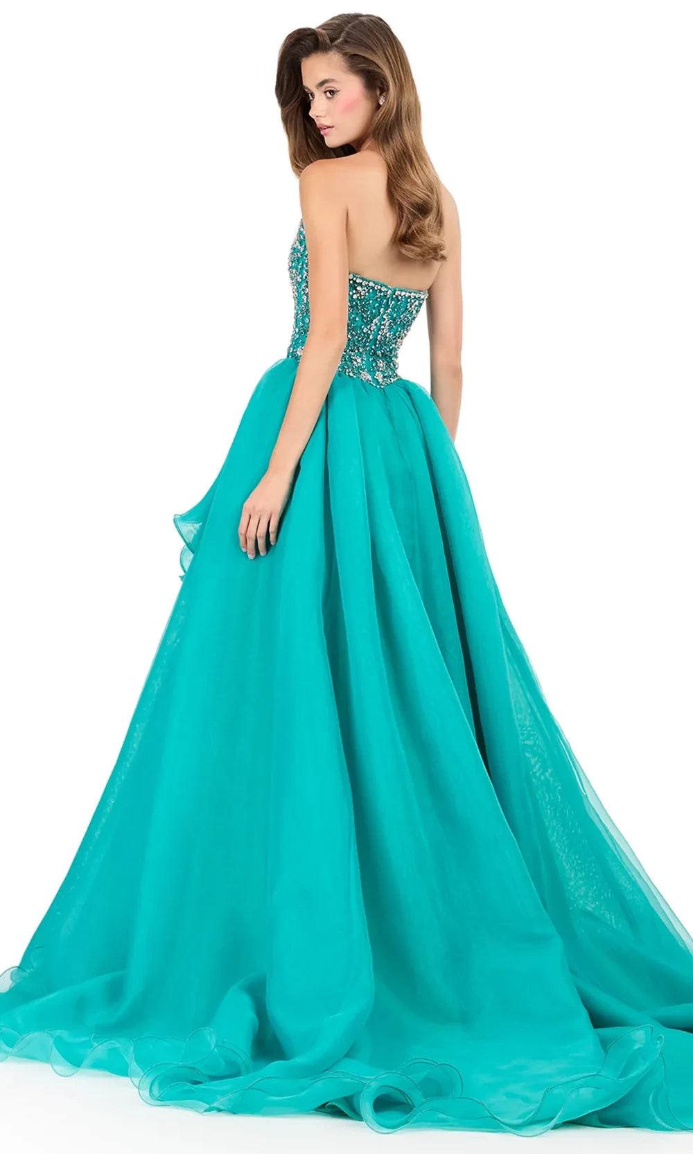 Ashley Lauren 12281 - Strapless Beaded Ruffle Evening Gown Special Occasion Dress in Jade