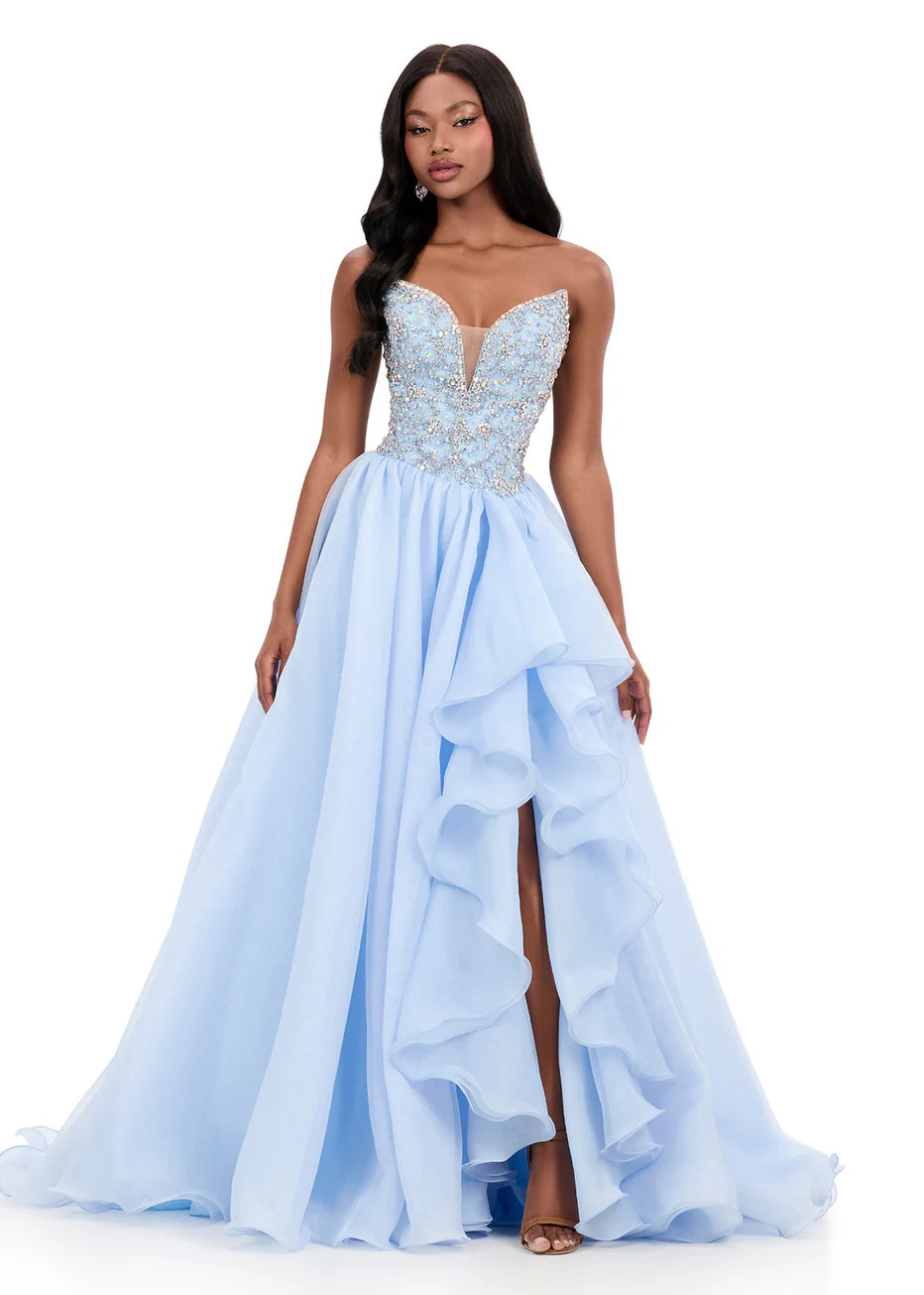 Ashley Lauren 12281 - Cascading Ruffle Skirt Plunging Prom Gown