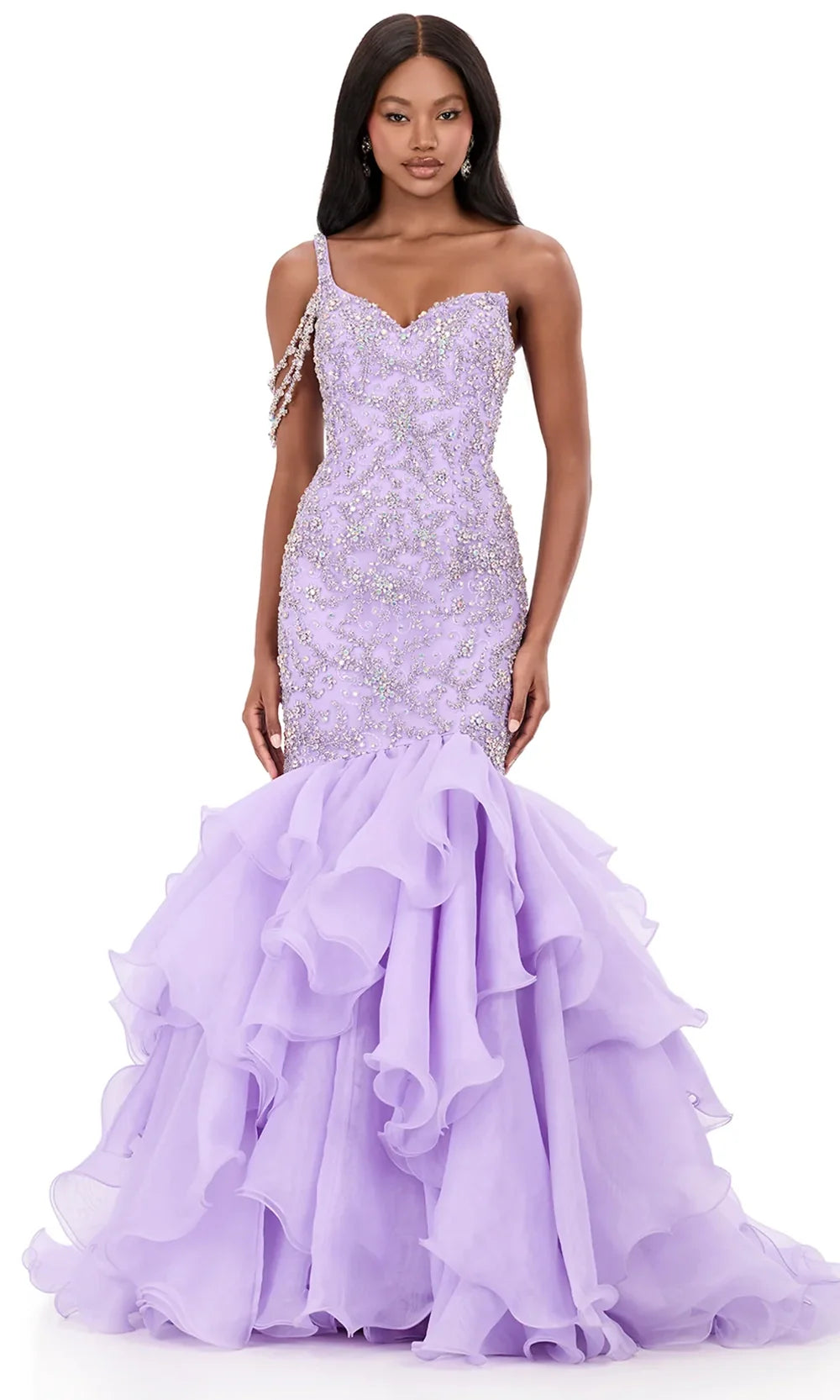 Ashley Lauren 12282 - One Shoulder Ruffled Mermaid Gown Special Occasion Dress in Orchid