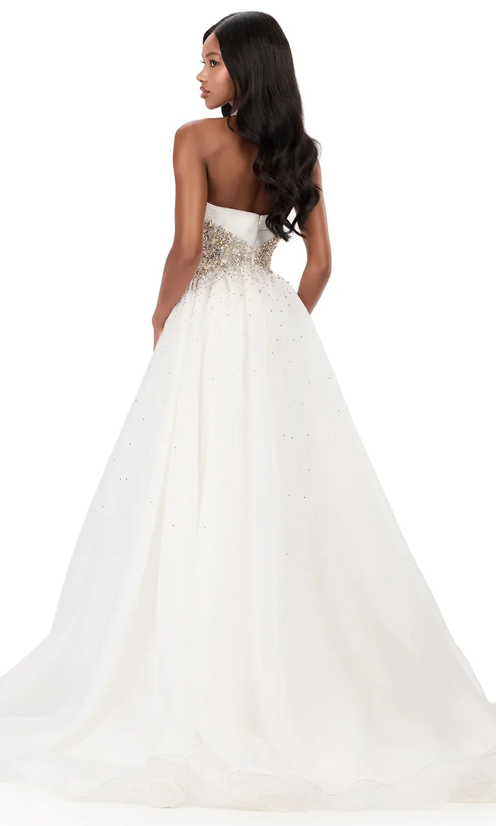 Ashley Lauren 12283 - Beaded Halter Neck Organza Gown Special Occasion Dress in Ivory