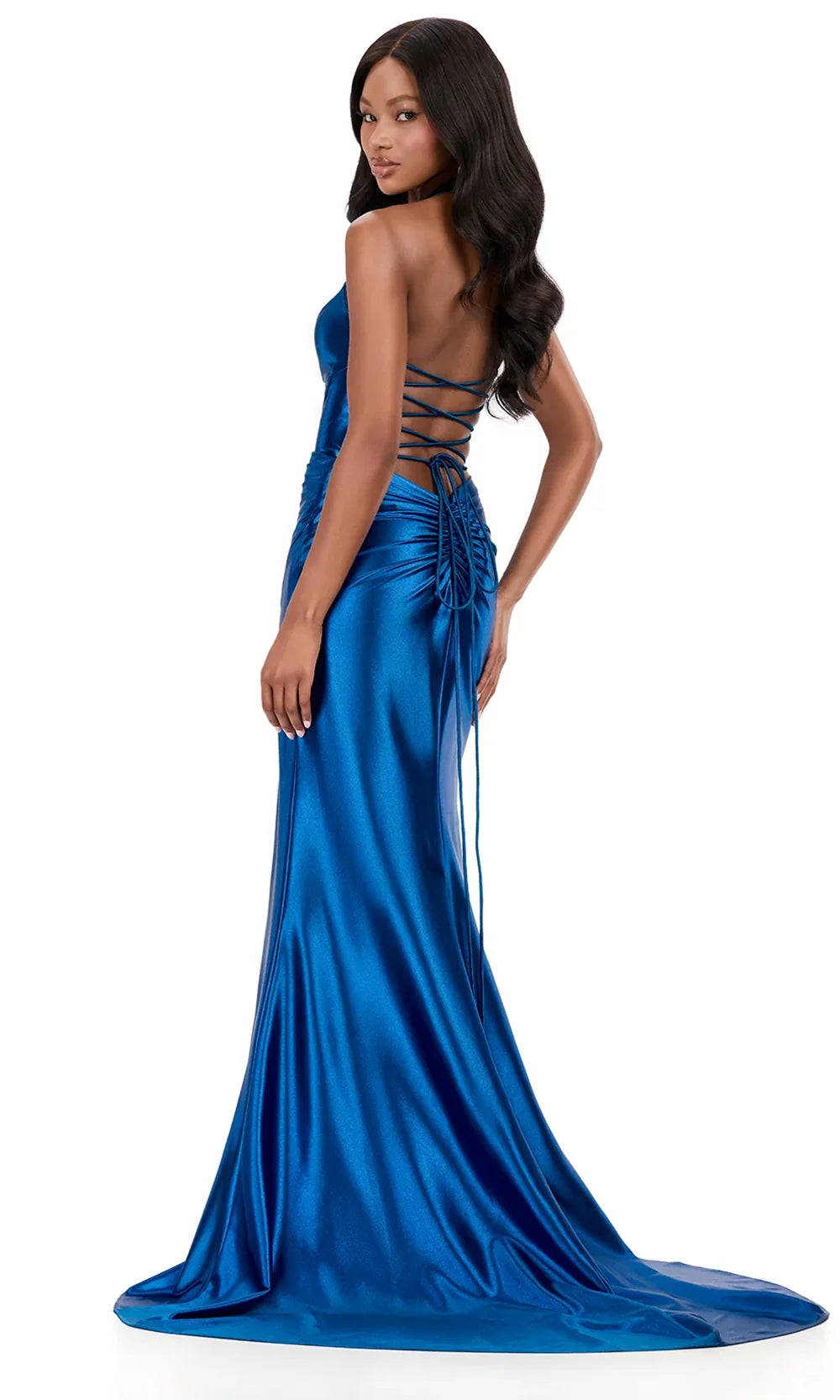 Ashley Lauren 12285 - Crisscross Lace-Up Back Jersey Prom Dress in Royal