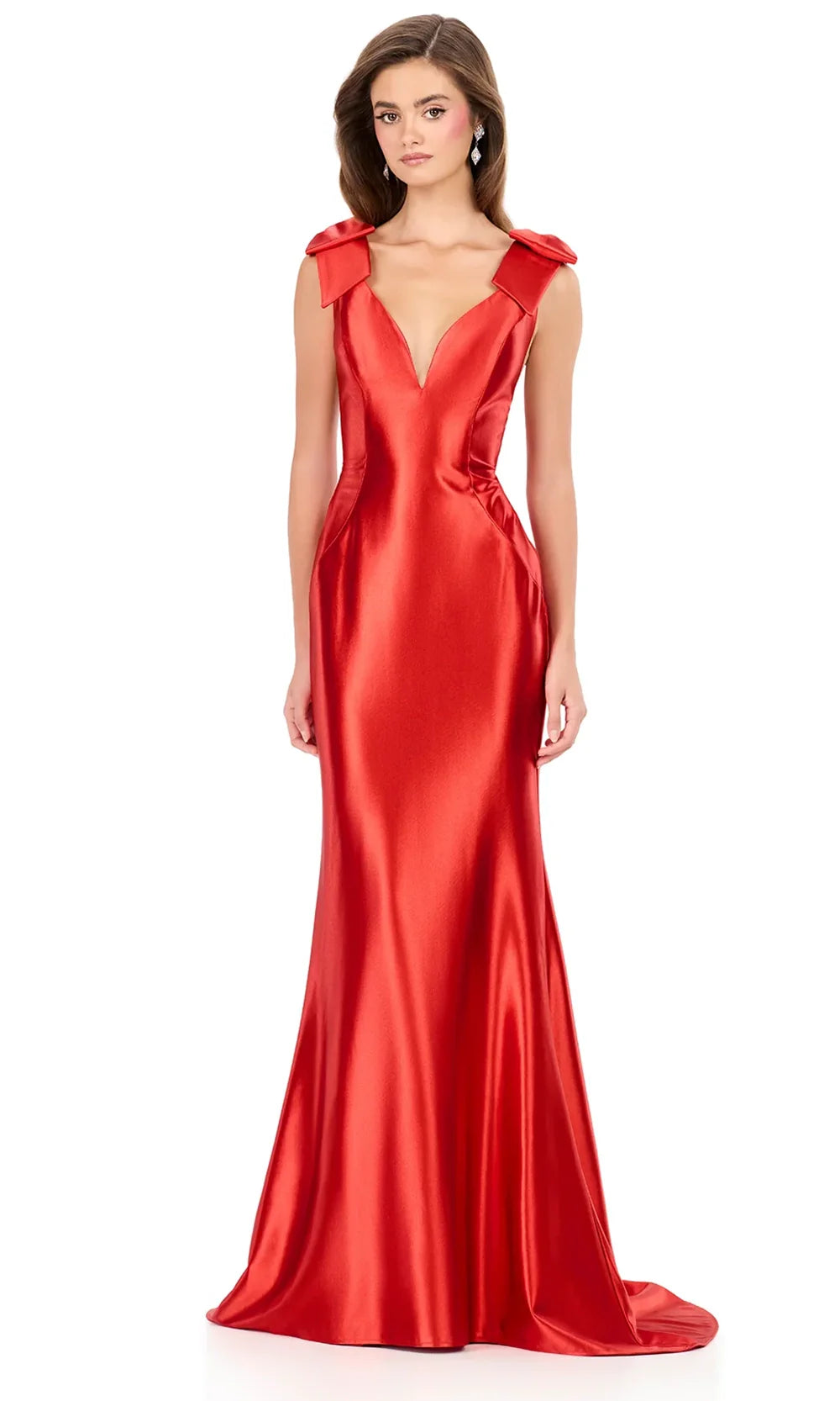 Ashley Lauren 12286 - Bow Shoulder Shimmer Jersey Gown Special Occasion Dress in Red