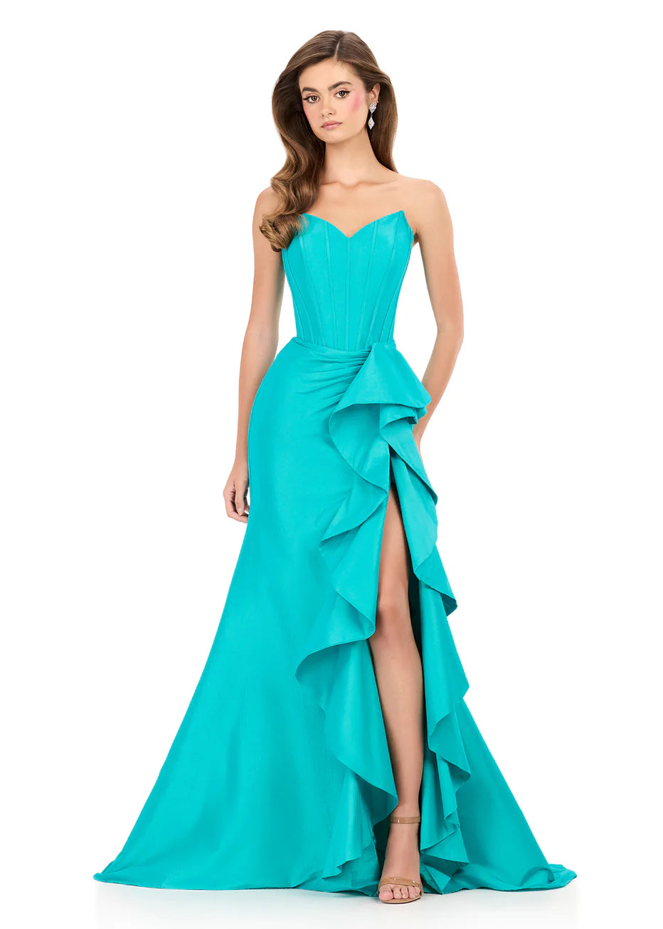 Ashley Lauren 12287 - Side Ruffle Taffeta Sweetheart Dress