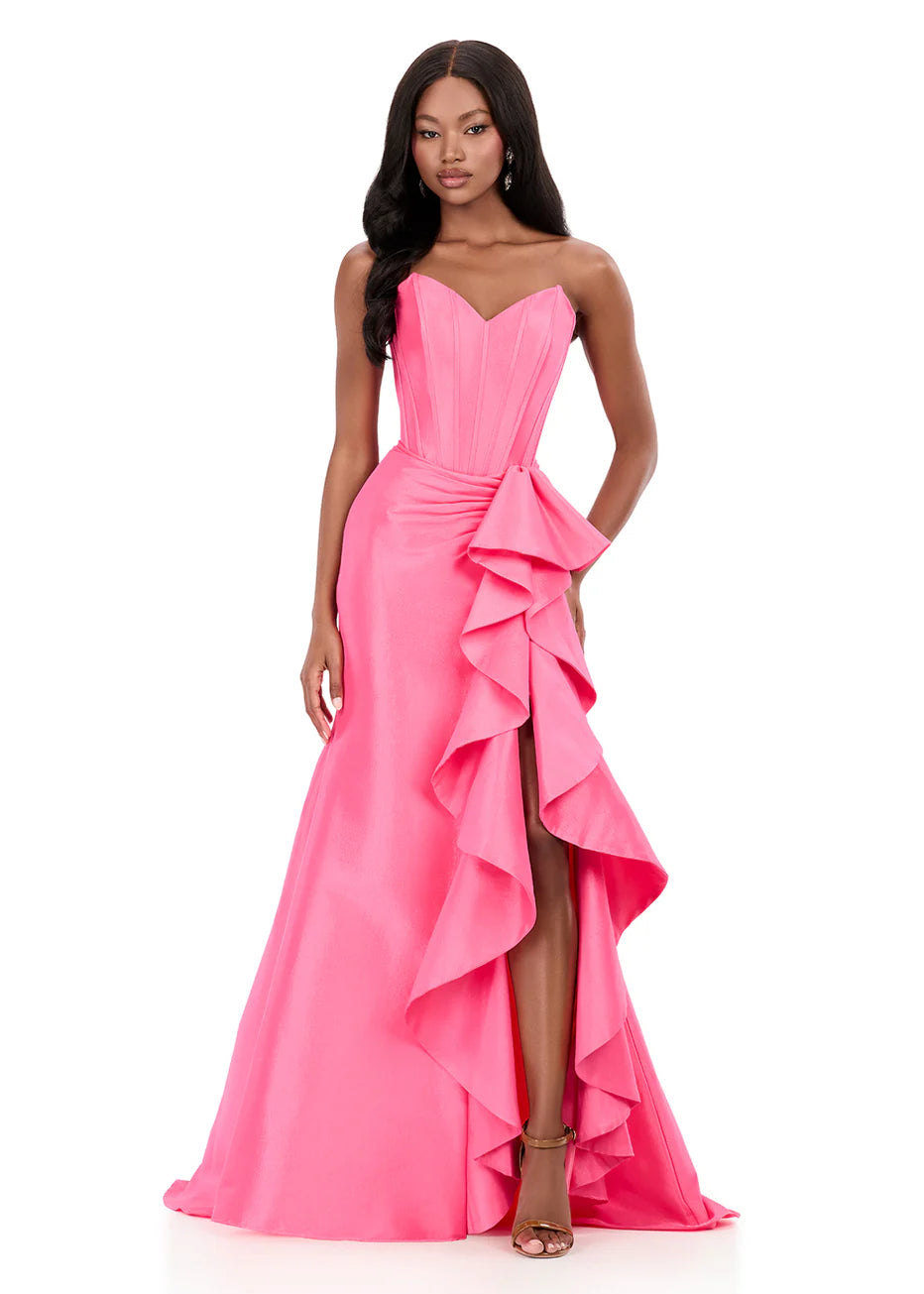 Ashley Lauren 12287 - Side Ruffle Taffeta Sweetheart Dress