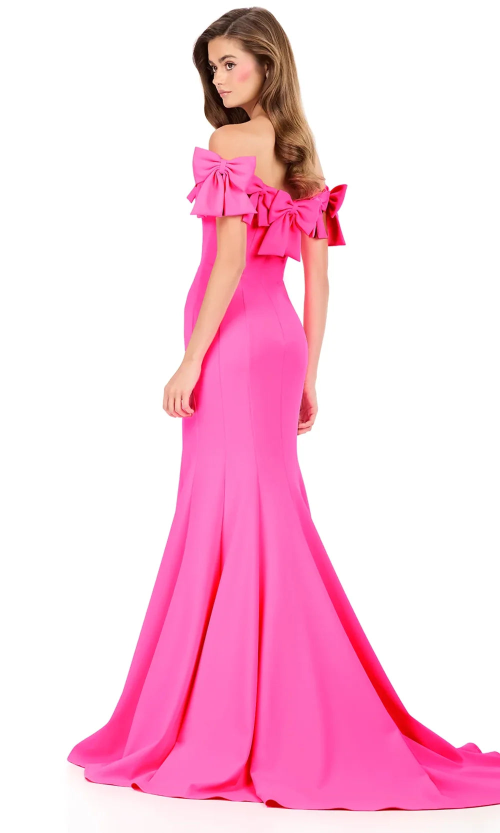 Ashley Lauren 12288 - Off Shoulder Bow Accent Prom Dress in Hot Pink