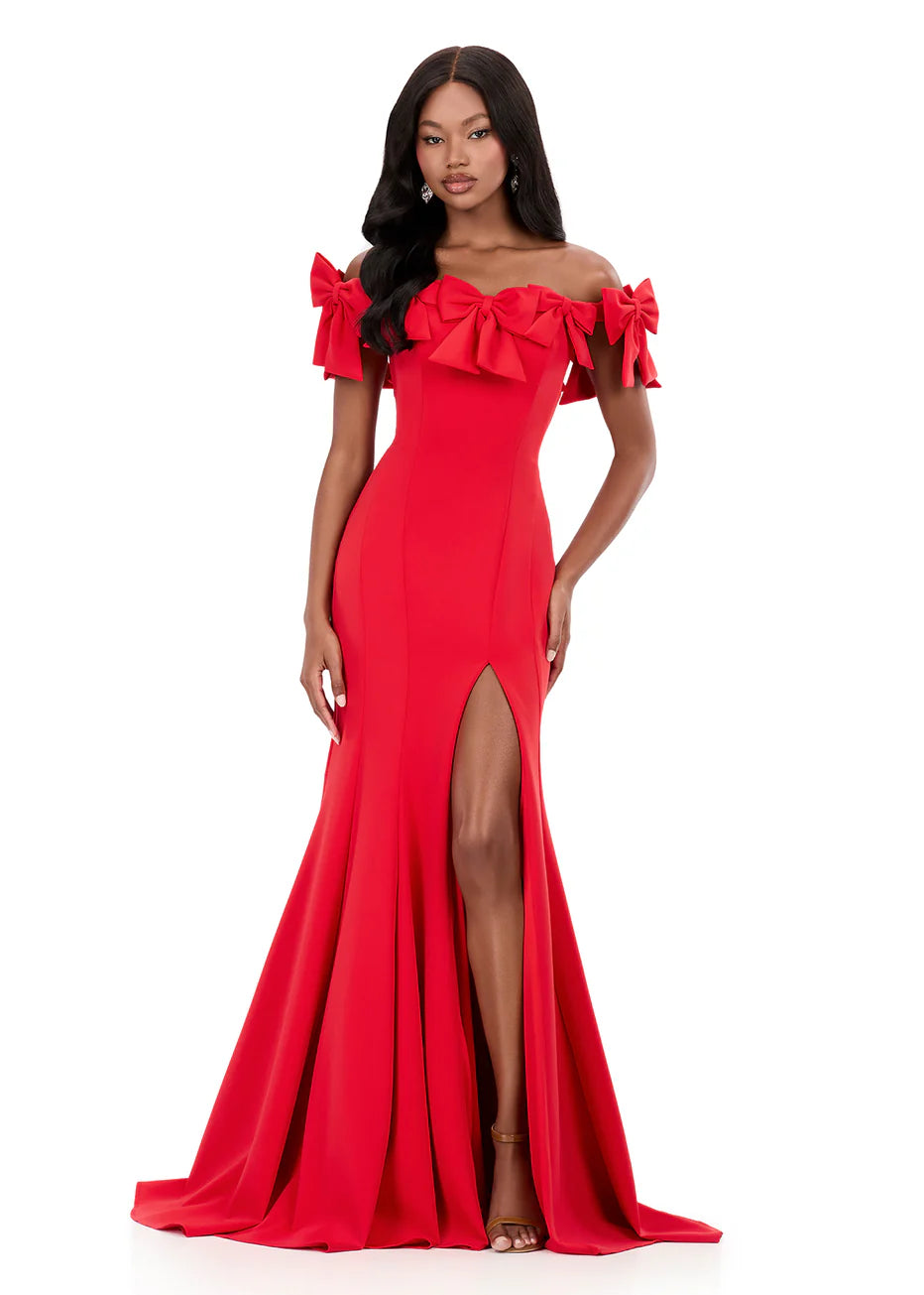 Ashley Lauren 12288 - Bow Detailed Neckline Scuba Dress
