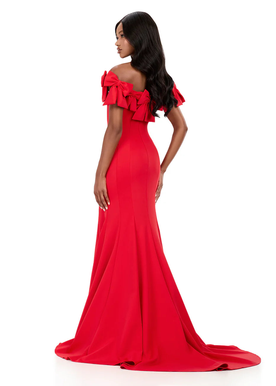 Ashley Lauren 12288 - Bow Detailed Neckline Scuba Dress