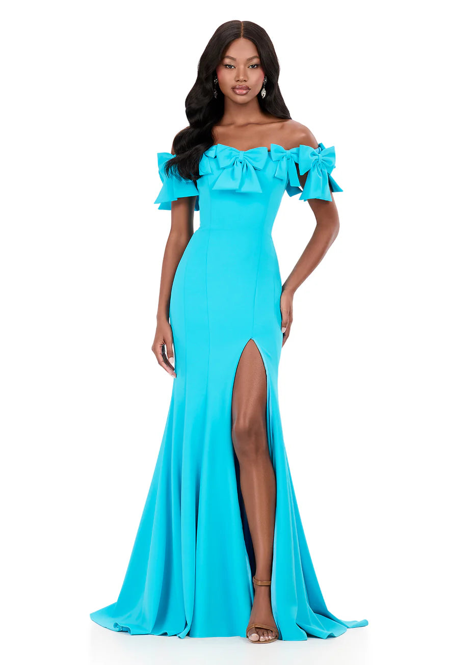 Ashley Lauren 12288 - Bow Detailed Neckline Scuba Dress