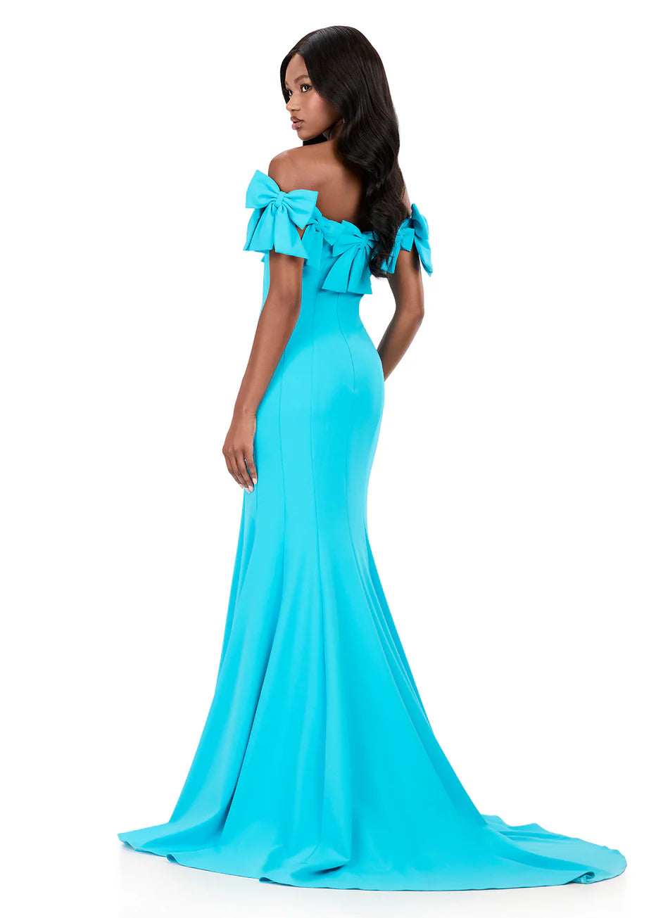 Ashley Lauren 12288 - Bow Detailed Neckline Scuba Dress