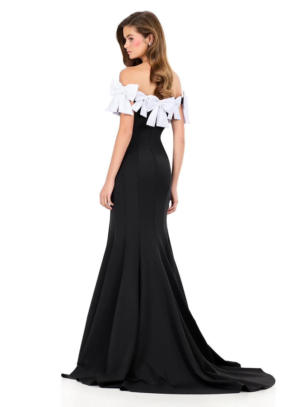 Ashley Lauren 12288 - Bow Detailed Neckline Scuba Dress