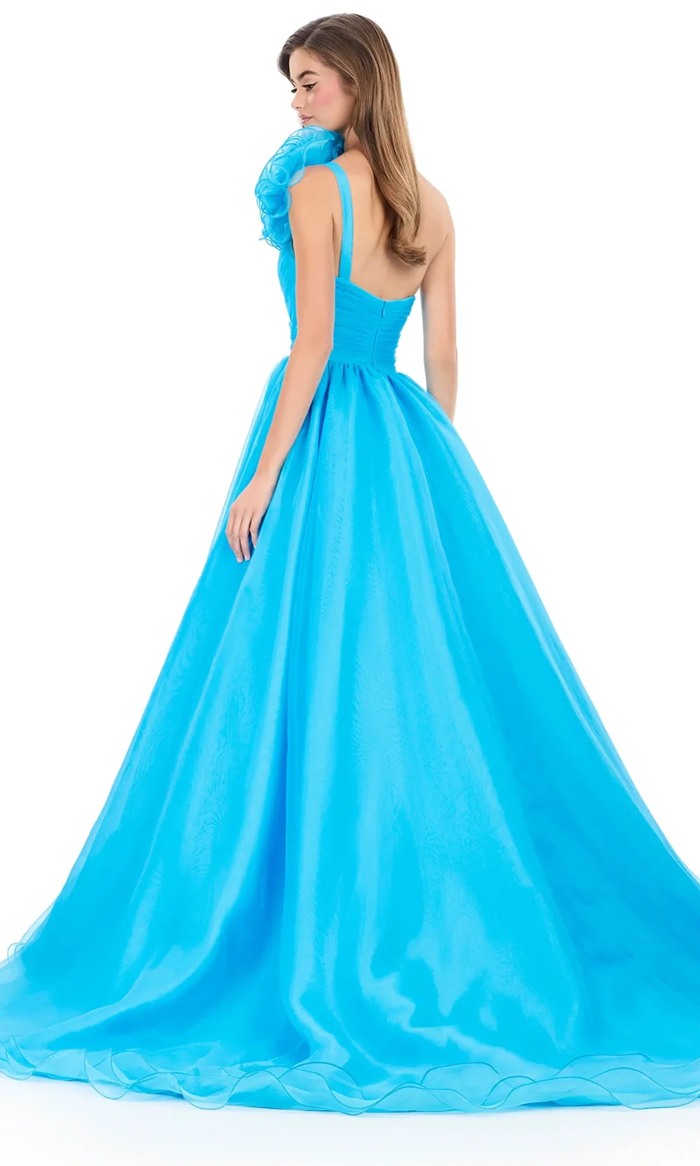Ashley Lauren 12289 - Ruffle Shoulder A-Lin e Evening Gown in Peacock