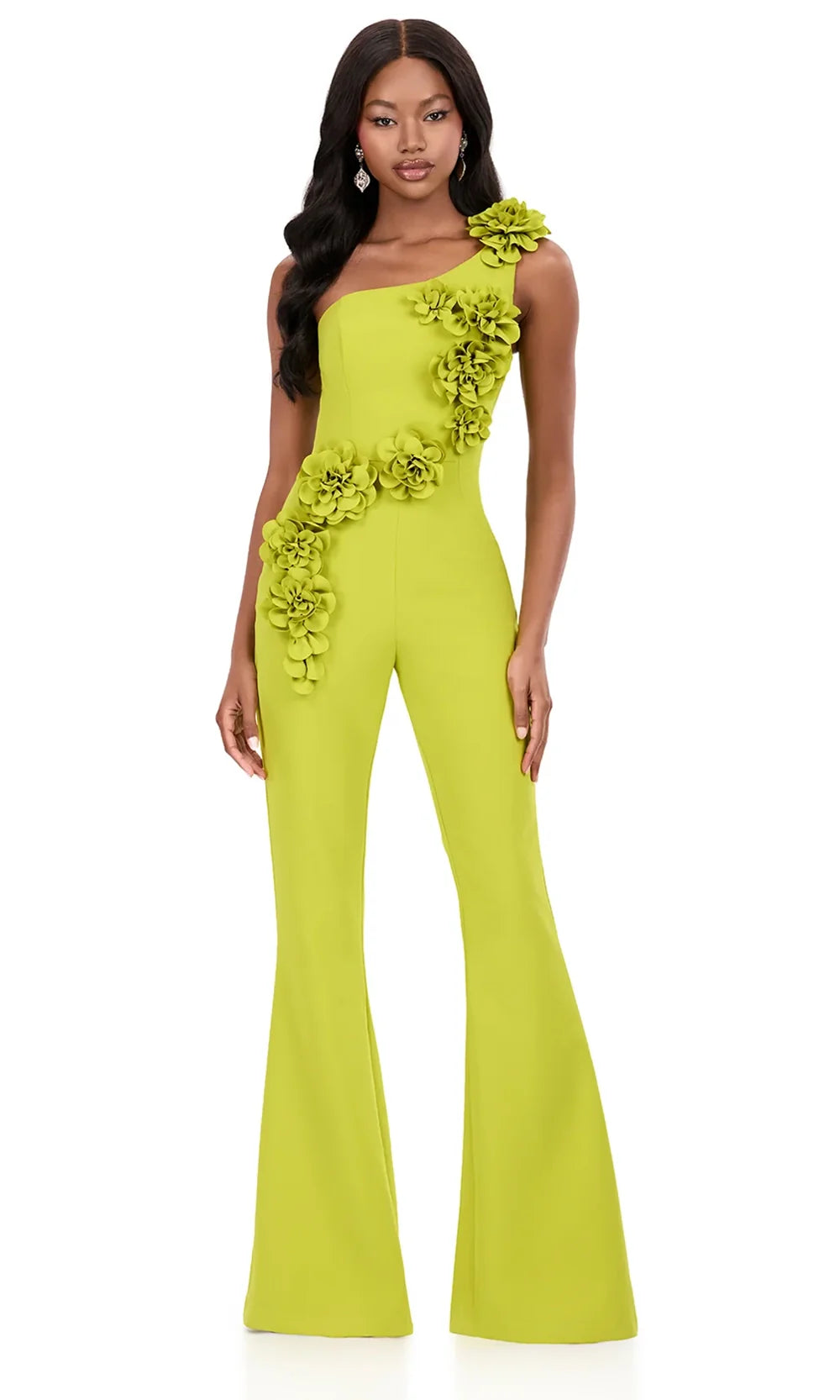 Ashley Lauren 12290 - Floral Applique One Shoulder Jumpsuit Special Occasion Dress in Chartreuse