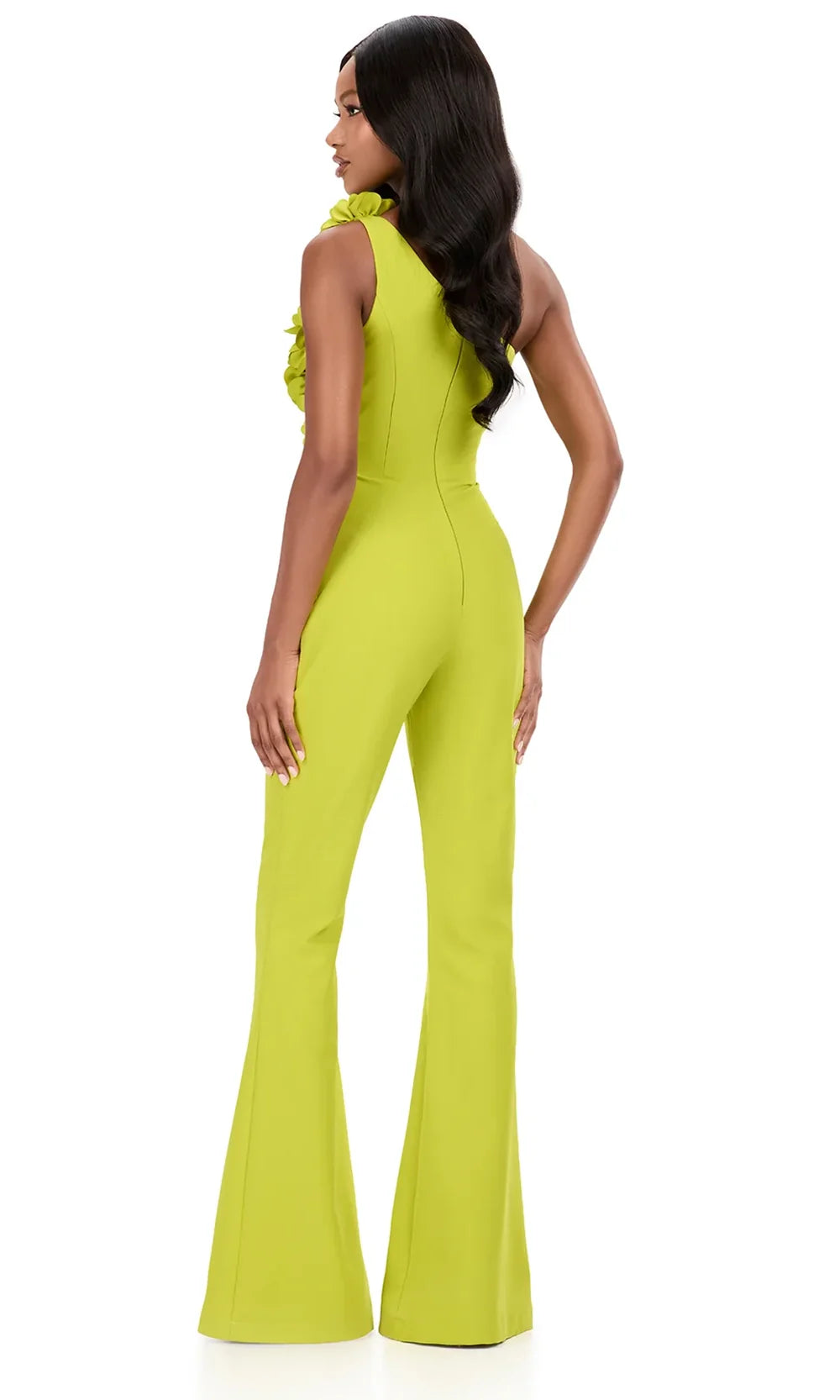 Ashley Lauren 12290 - Floral Applique One Shoulder Jumpsuit Special Occasion Dress in Chartreuse