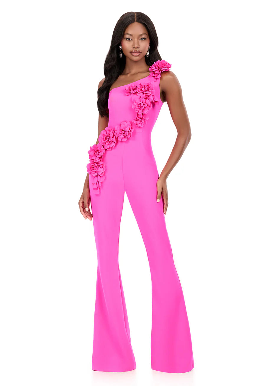 Ashley Lauren 12290 - Asymmetric Neckline Flared Pants Jumpsuit