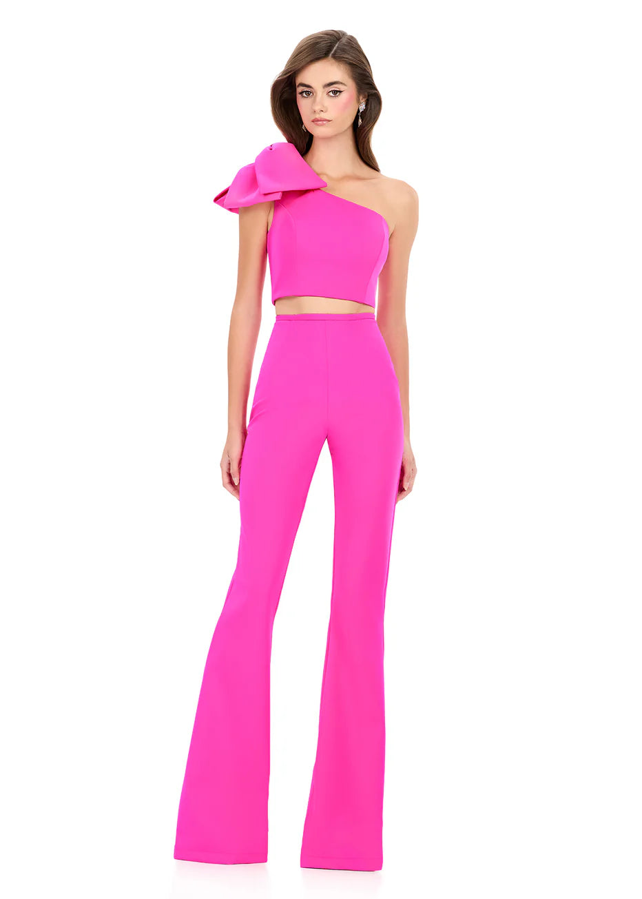 Ashley Lauren 12292 - Asymmetric Neck Statement Bow Jumpsuit