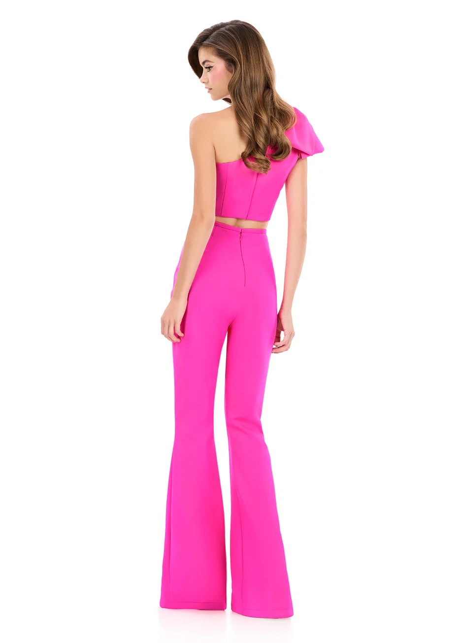 Ashley Lauren 12292 - Asymmetric Neck Statement Bow Jumpsuit