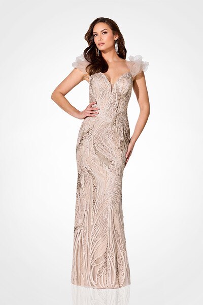 Ivonne D - 122D64 Embroidered Puff Sleeve Formal Gown