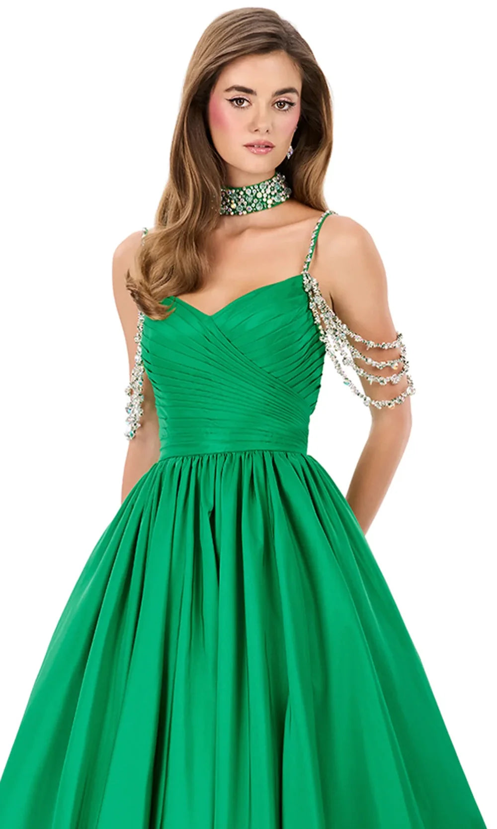 Ashley Lauren 12300 - Beaded Strap Taffeta Ballgown Special Occasion Dress in Emerald