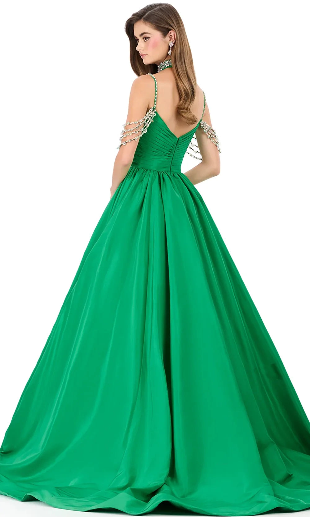 Ashley Lauren 12300 - Beaded Strap Taffeta Ballgown Special Occasion Dress in Emerald