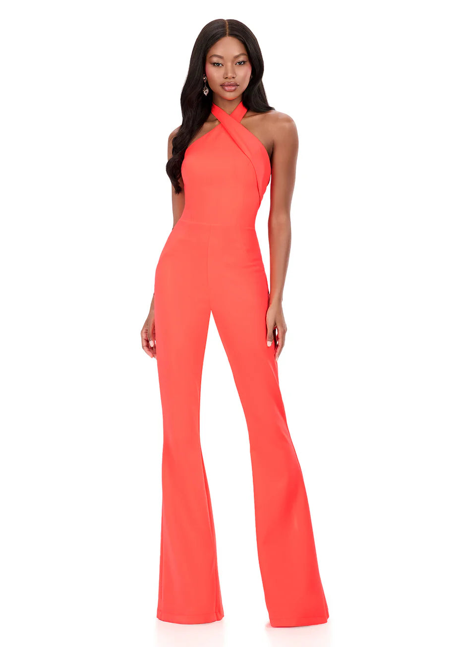 Ashley Lauren 12302 - Sleeveless Halter Neck Scuba Jumpsuit
