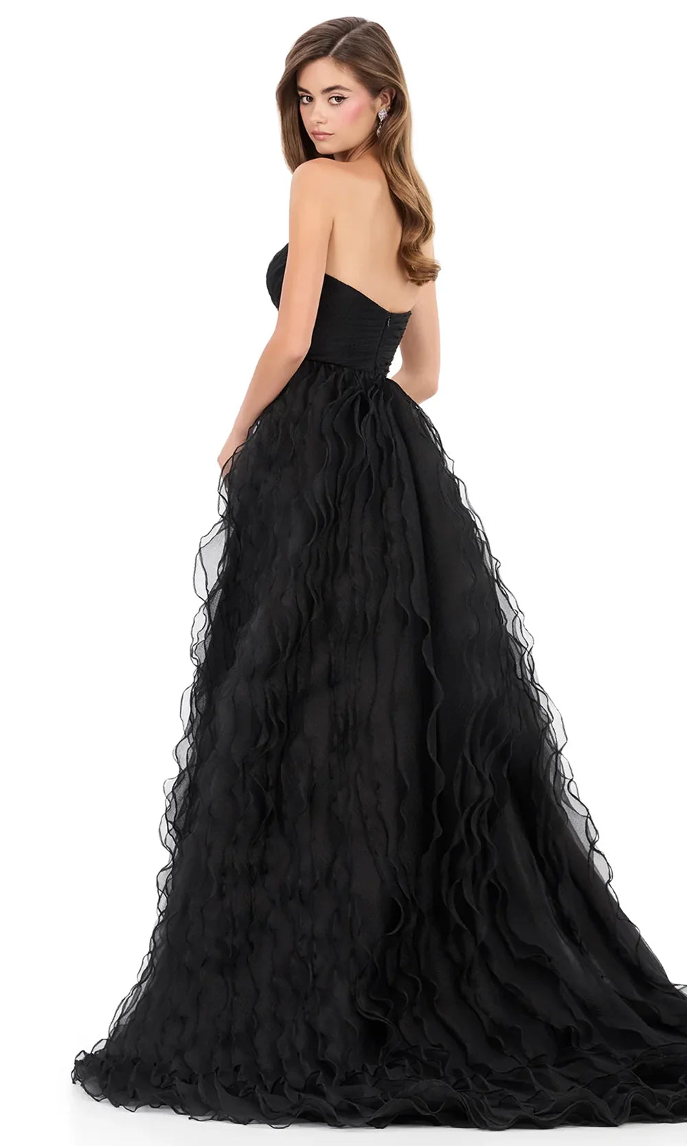 Ashley Lauren 12306 - Straight Neckline Crin kle Organza Ballgown in Black