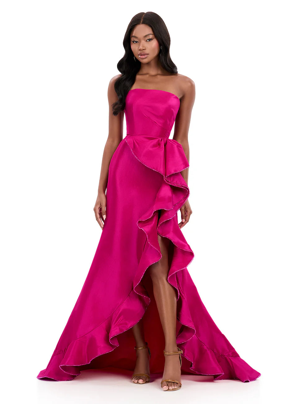 Ashley Lauren 12309 - Strapless Taffeta Dress with Statement Ruffle