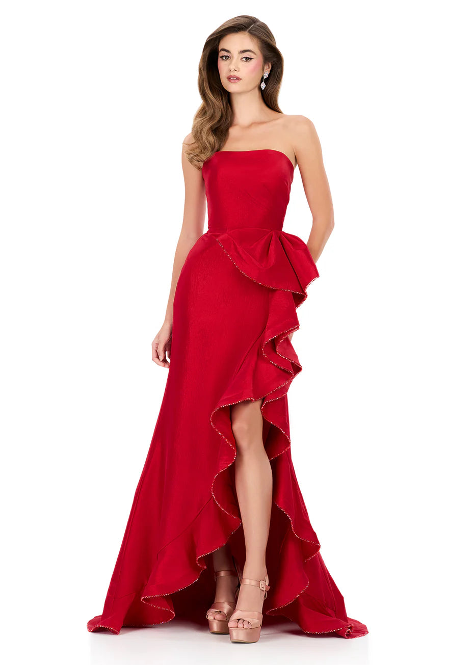 Ashley Lauren 12309 - Strapless Taffeta Dress with Statement Ruffle