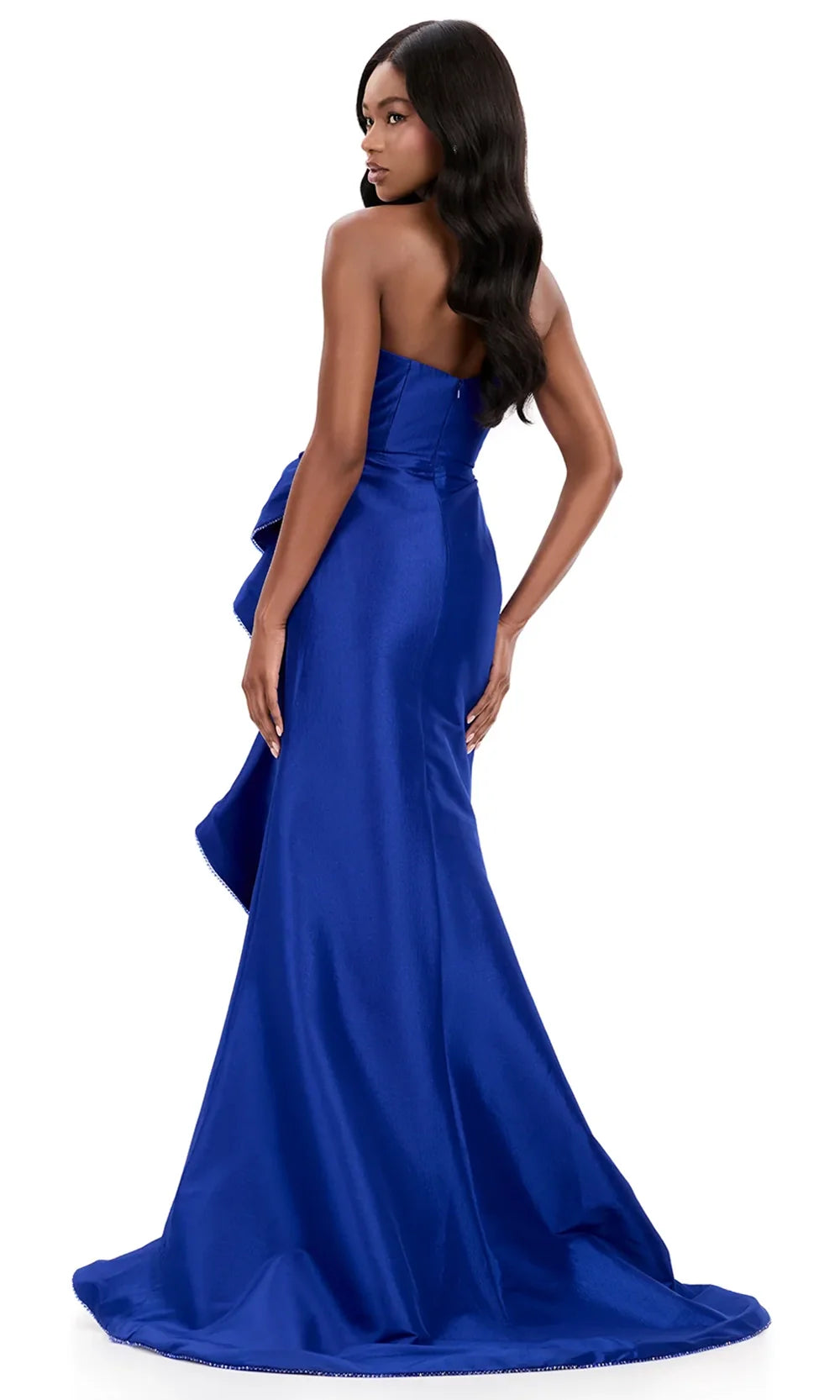 Ashley Lauren 12309 - Straight Neckline Ruffle Drape Prom Dress in Royal