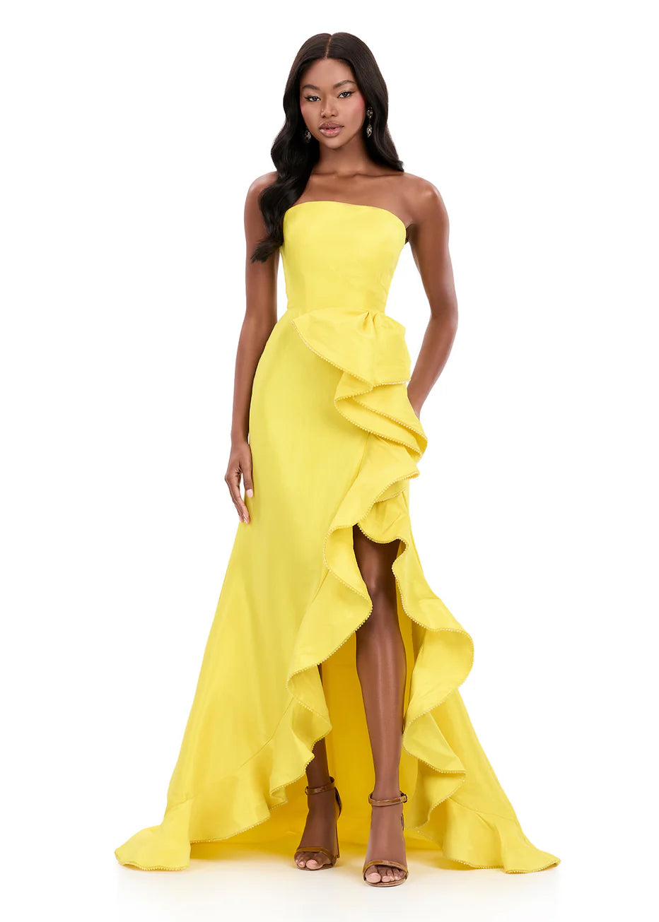 Ashley Lauren 12309 - Strapless Taffeta Dress with Statement Ruffle